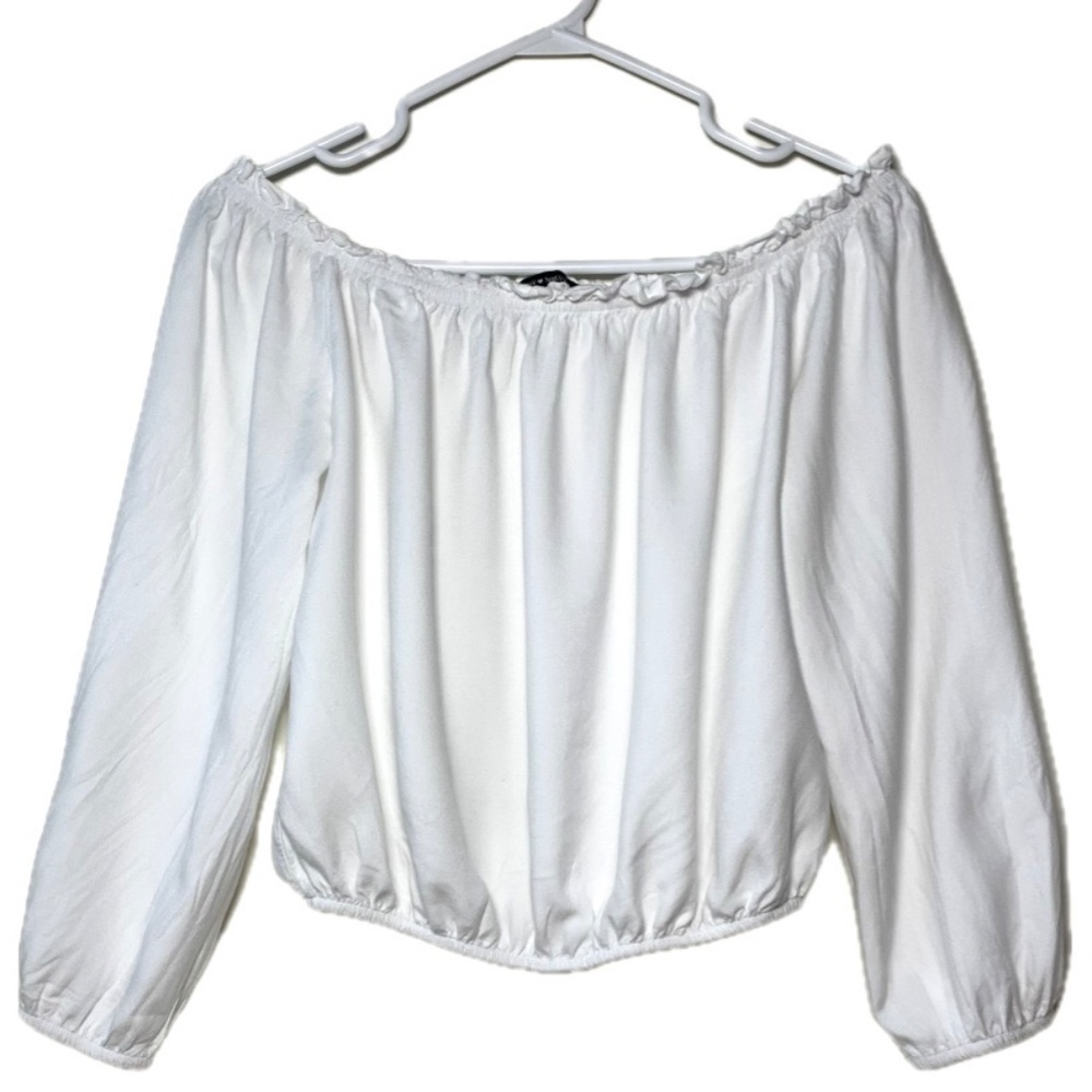 Brandy Melville White Maura Long Sleeve Off The Shoulder Crop Top O/S (GUC)